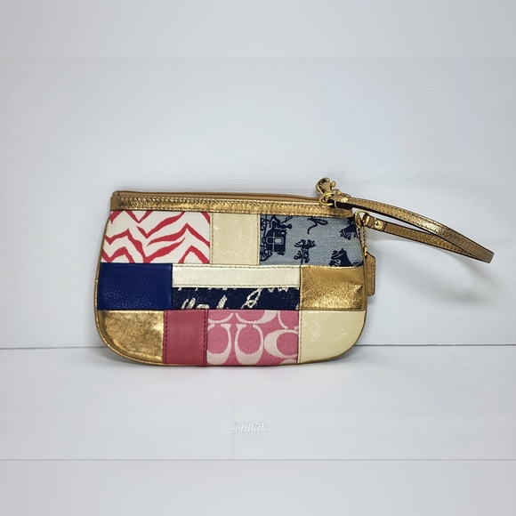 Coach Patchwork Leather/Fabric Wristlet *Multi/Gold* EUC - Picture 2 of 11